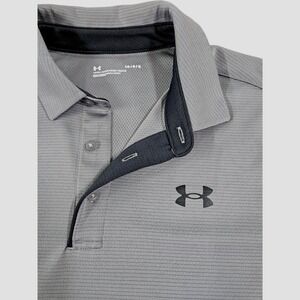 Under Armour Mens Gray Loose Fit Short Sleeve Striped Golf Polo Shirt Large